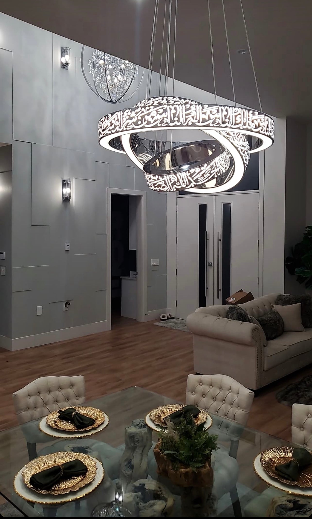 Illuminate with Faith: 3 Qul LED Ring Chandelier.