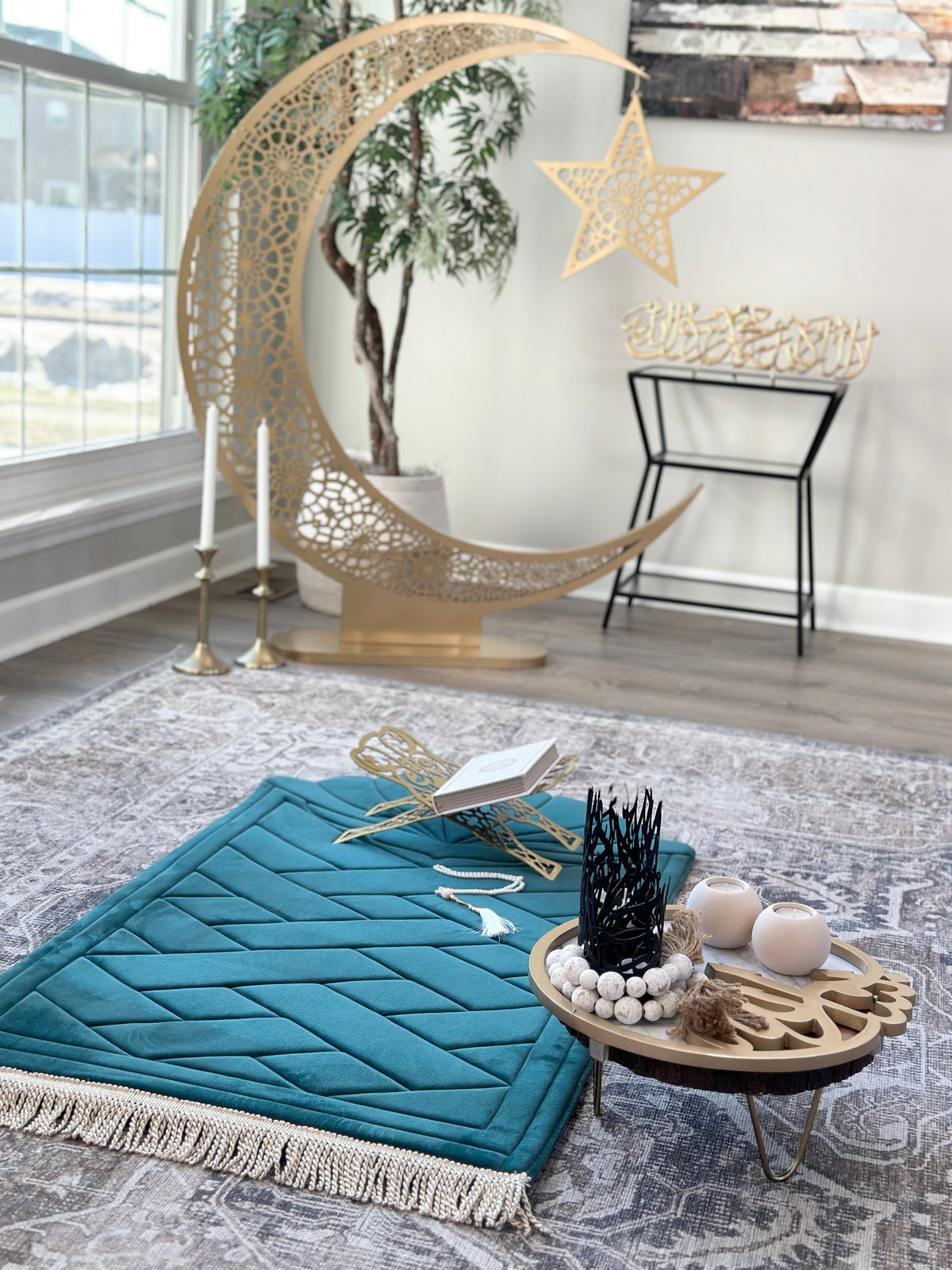 Large Seashell Design Luxury Prayer Mat – Soft Padded Islamic Rug with ...