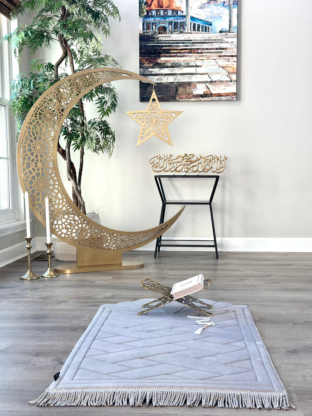 Modern Islamic Rug Large Seashell Design Luxury Prayer Mat – Soft Padded Islamic Rug with ...