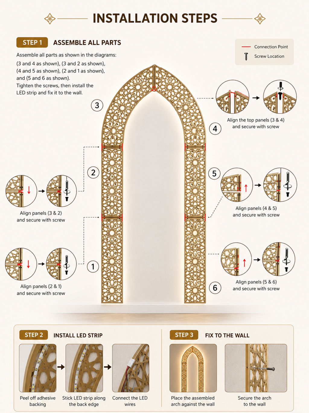 7ft Islamic Mihrab Arch Wall Decor | Premium Metal Prayer Corner Frame
