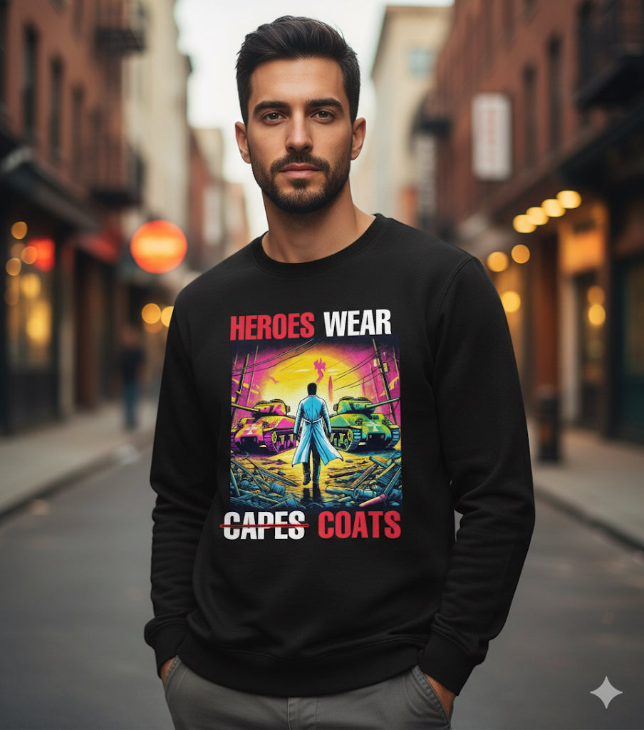 HEROES WEAR COATS Pullover Sweatshirt (UNISEX) inspired by Dr Abu Safia - Black
