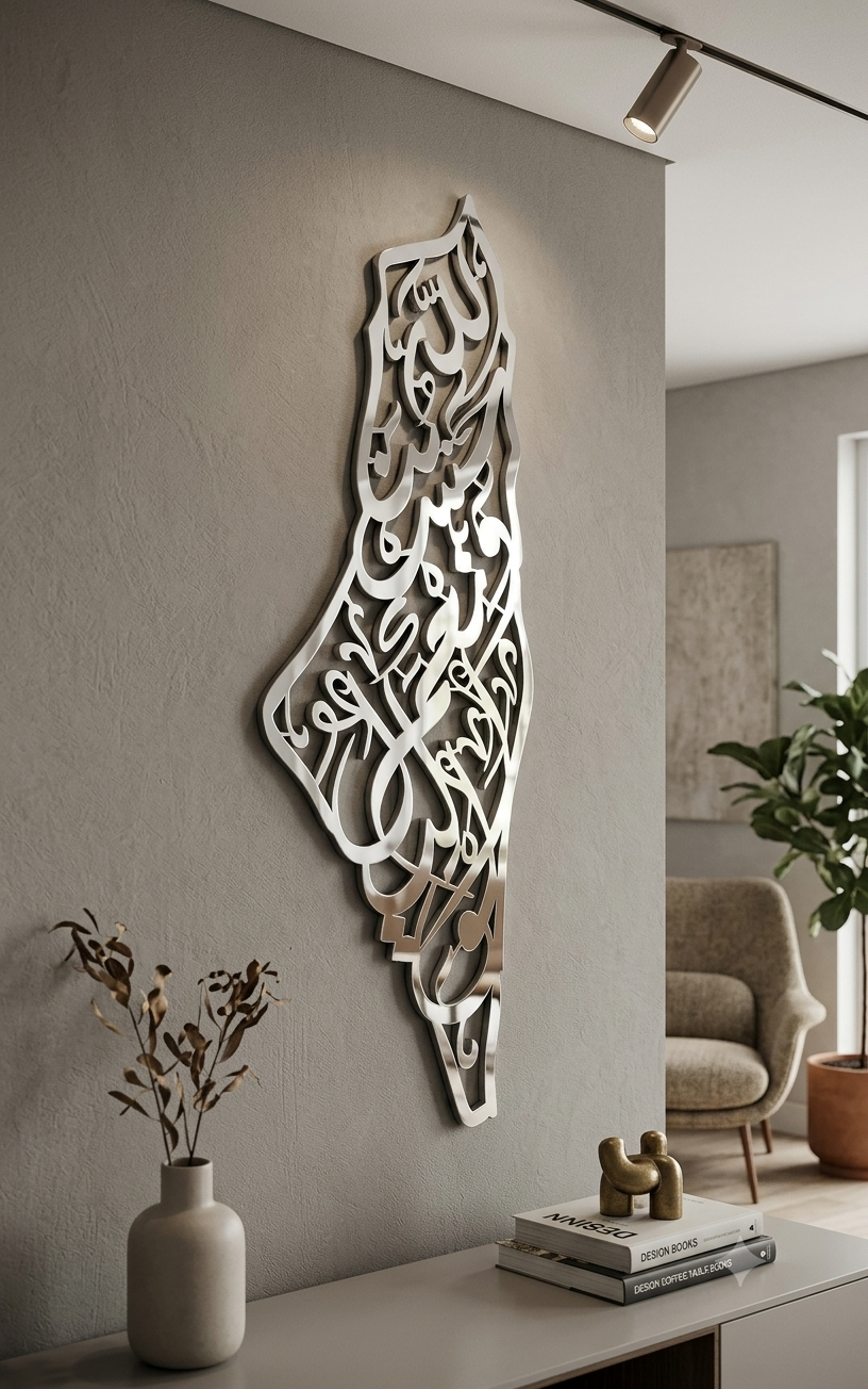 Palestine Map Art Verse Hasbunallahu Wa Ni'mal Wakeel in Arabic Islamic Calligraphy (Sale)
