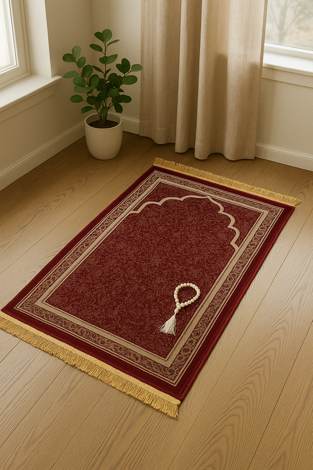 Turkish Hand-Woven Prayer Mat Rug – Large Salah Namaz Islamic Muslim Carpet 50x31”
