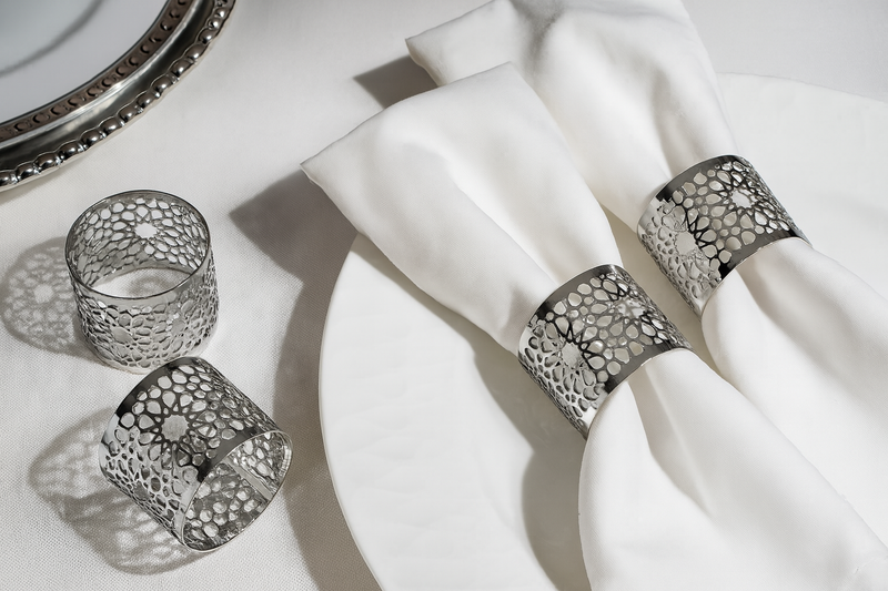 Moroccan Designed Stainless steel Napkin Rings SET of 4 With GIFT BOX