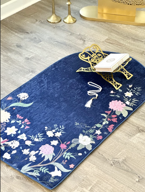 Floral crushed ice velvet Anti-Slip Prayer mats with carrying case