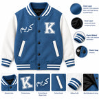Custom Kids Varsity Jacket, Personalized Name & Number, Arabic/Urdu Text (Fully Customizable)