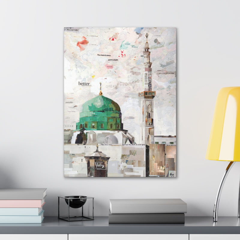 Green Dome & Minaret of Madina, Quality Canvas Wall Art Print, Ready to Hang Wall Art Home Decor