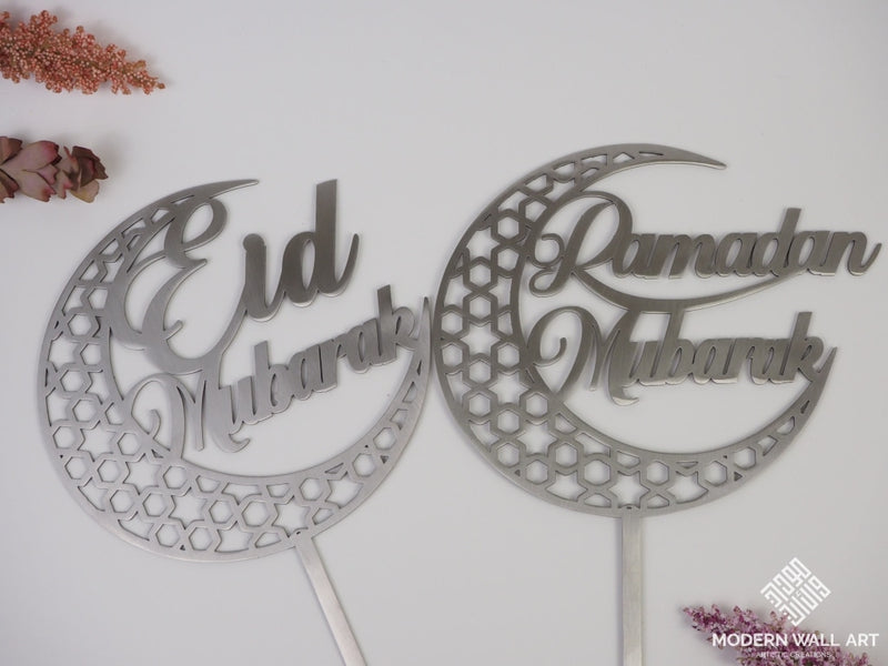 Ramadan And Eid Mubarak Cake Toppers-Ramadan Sale 2022 Silver