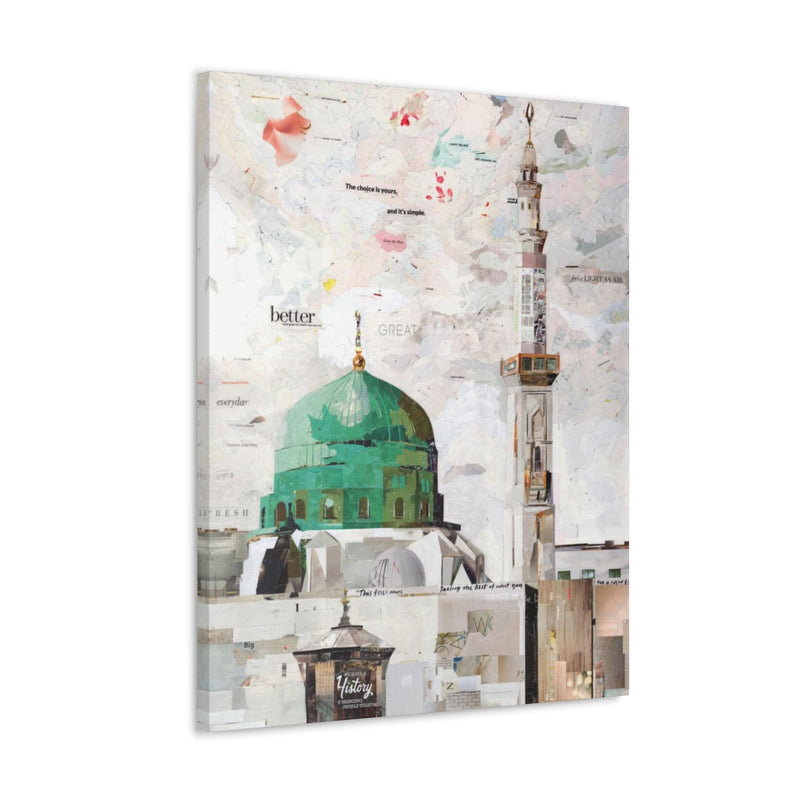Green Dome & Minaret of Madina, Quality Canvas Wall Art Print, Ready to Hang Wall Art Home Decor