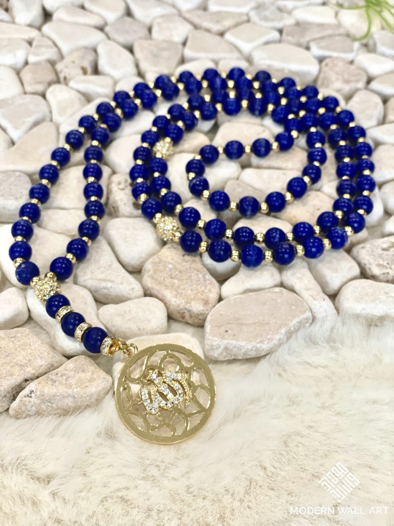 99 Beads Tasbih Misbaha With 24K Gold Plated Allah Pendant Velvet Gift Pouch