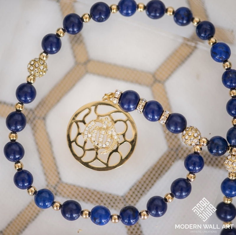 99 Beads Tasbih Misbaha With 24K Gold Plated Allah Pendant Velvet Gift Pouch