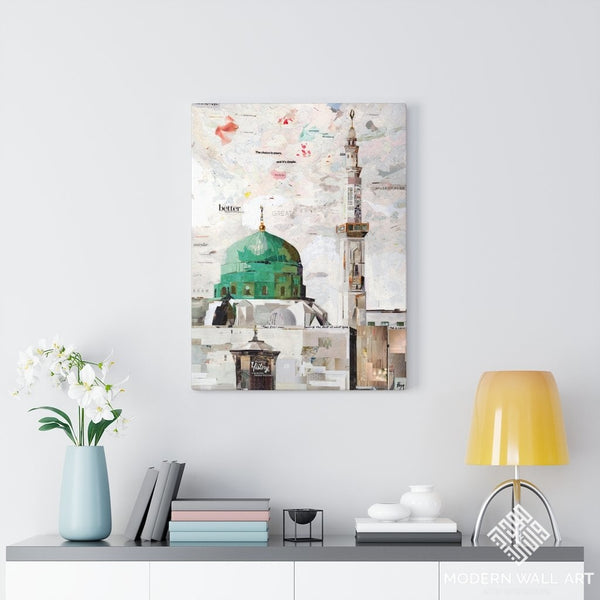 Green Dome & Minaret Of Madina Quality Canvas Wall Art Print Ready To Hang Home Decor