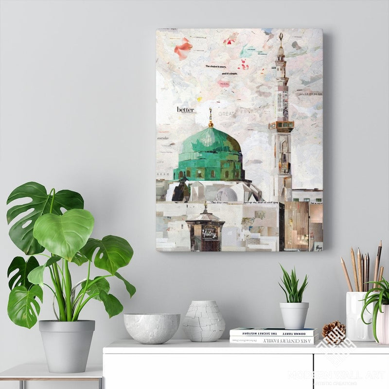 Green Dome & Minaret Of Madina Quality Canvas Wall Art Print Ready To Hang Home Decor