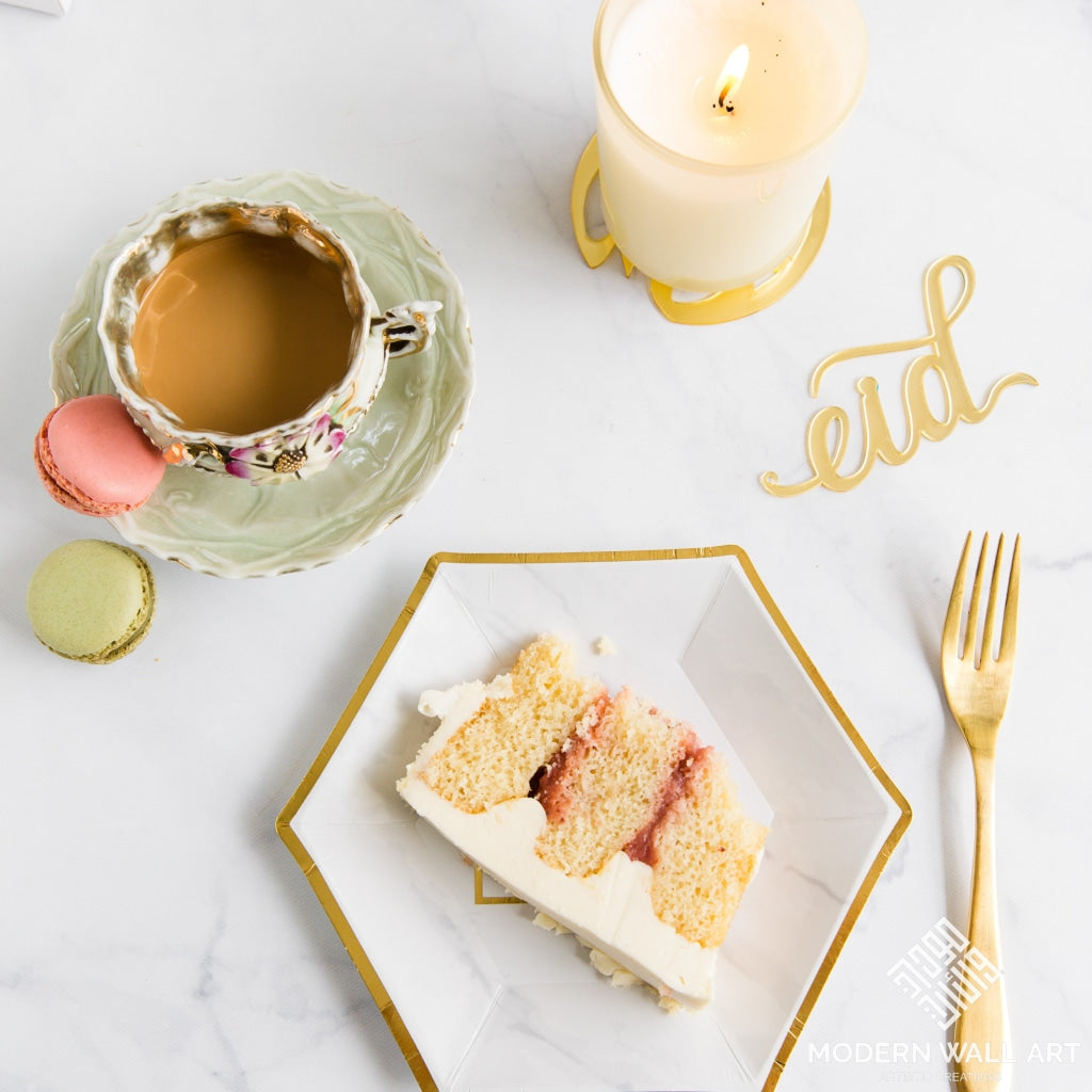Hexagon Marble Happy Eid Dessert Plates (Set Of 12) Decor