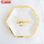 Hexagon Marble Ramadan Mubarak Dinner Plates (Set Of 12) Decor