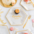 Hexagon Marble Ramadan Mubarak Dinner Plates (Set Of 12) Decor