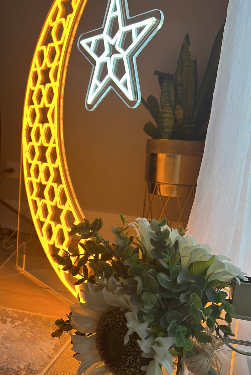 Ramadan Golden Moon with Star Led Neon Sign