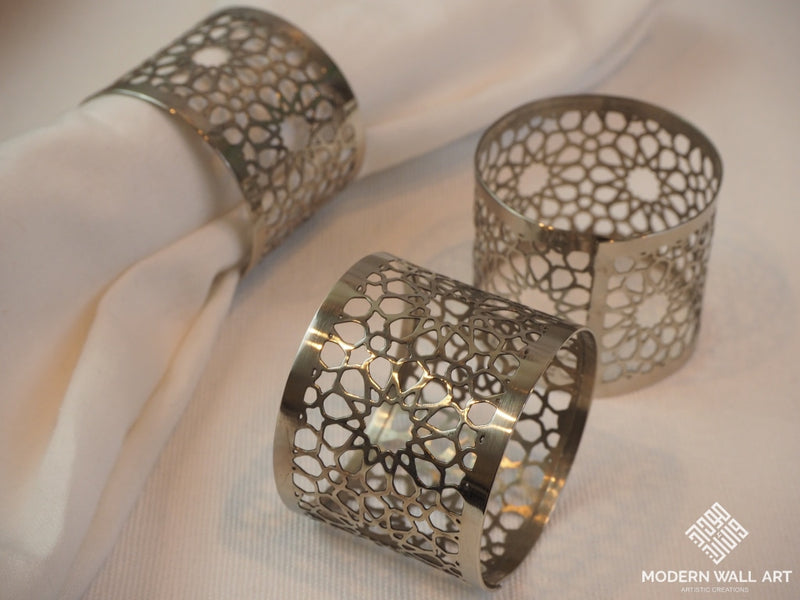 Moroccan Designed Stainless Steel Napkin Rings Set Of 4 With Gift Box