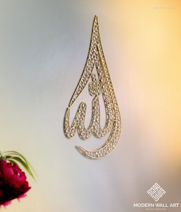 Teardrop metal wire Allah Art with rhinestones - Modern Wall Art