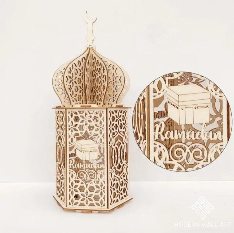 Wooden Lantern | Ramadan Eid Decor With Led Night Light.