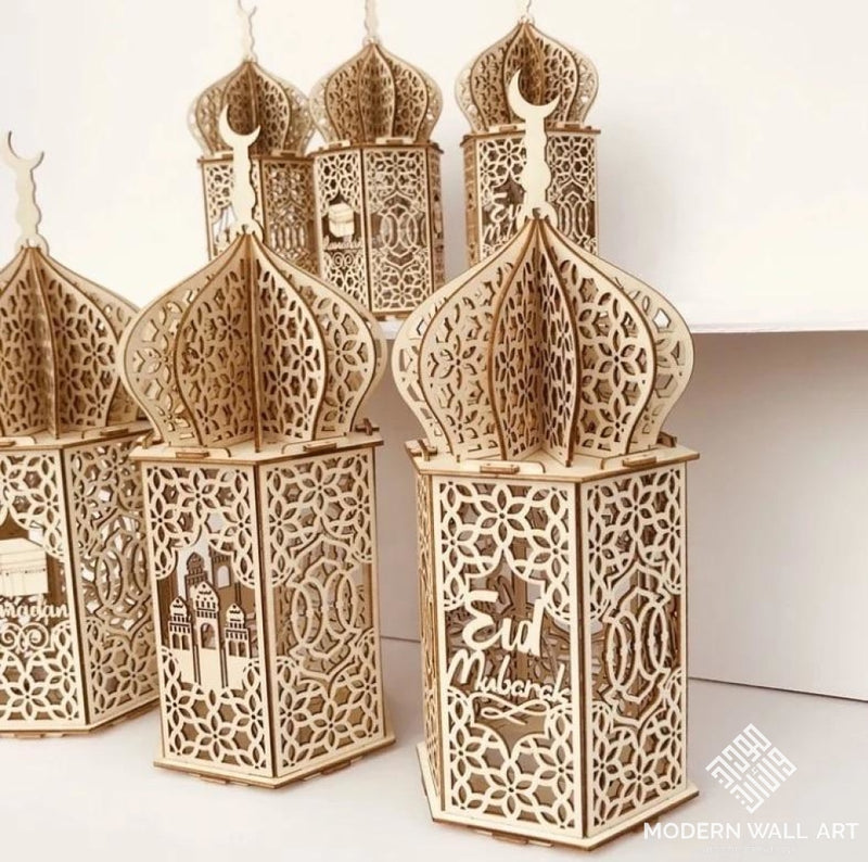 Eid Mubarak Muslim LED Night Light Ramadan Lamp Decor Lights Wooden Lantern  DIY